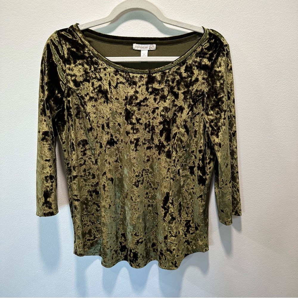 Westport 1962 Olive Green Crushed Velvet 3/4 Sleeve Women’s size Petite Medium